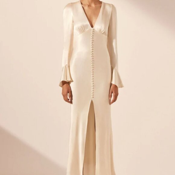 Shona Joy La Lune Frill Cuff Bias Midi Dress in Cream - Size 6 - Picture 2 of 11